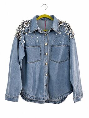 NWT Yolly Embellished Denim Shirt - Made in Italy - Large